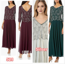 J Kara Women's Petite 3/4 Scallop Beaded Pop Over Gown Dress Sweetheart Neck 8P