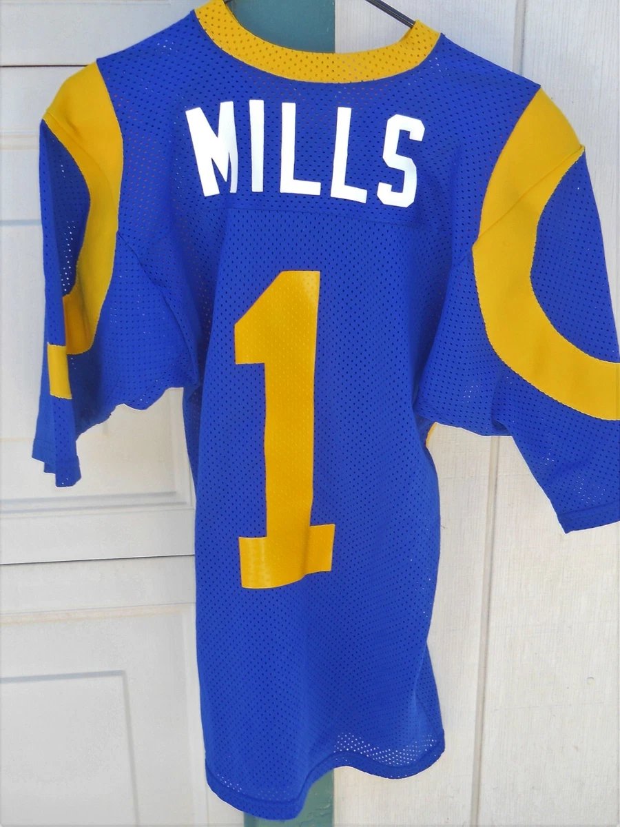 VINTAGE LOS ANGELES RAMS MILLS # 1 FOOTBALL JERSEY SIZE MEN'S SMALLBY SAND  KNIT