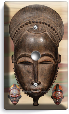 AFRICAN ANCIENT WARRIOR TRIBAL MASK LIGHT DIMMER CABLE WALL PLATES ROOM HD DECOR
