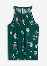 Neckholder-Jersey Top Gr. 48/50 Grün Floral Damentop Shirt Bluse Neu R-Ware