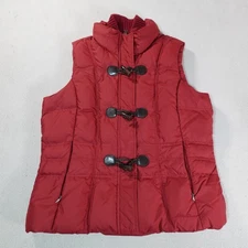 Eddie Bauer Vest Womens Large Red Goose Down Quilted Puffer Toggle Outdoor Warm