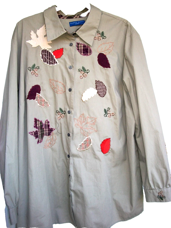 Camisa Bordada De Colección Y2K Karen Scott Hojas de Otoño BELLOTAS Otoño OCTUBRE ¿MÁS 3X? Foto 2 de 4