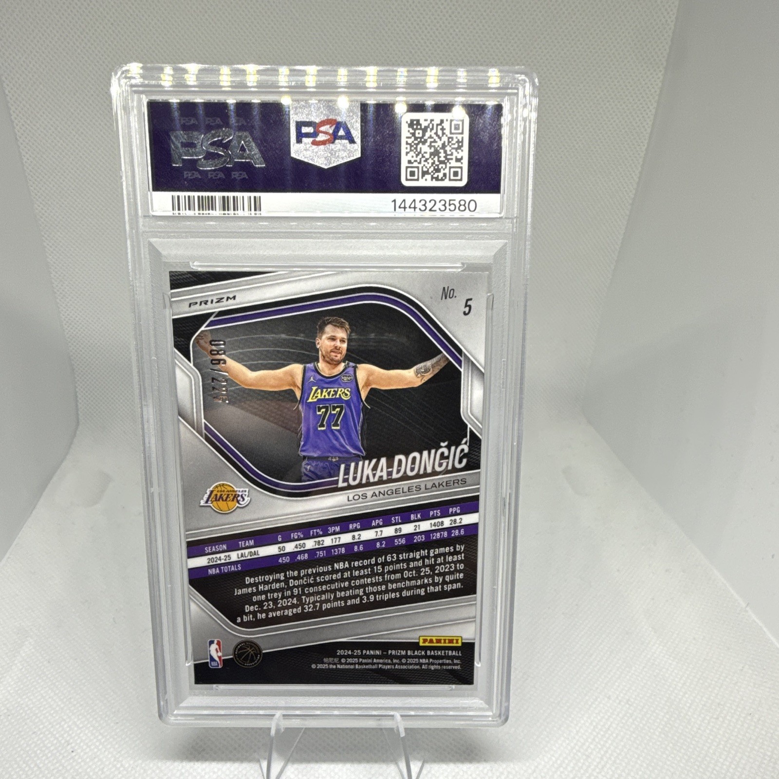 2024-25 Panini Prizm Black Luka Doncic Basketball Prizm #/225 Lakers PSA 9 view 2