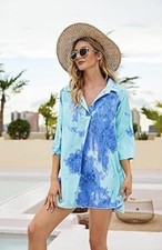 Blue and Mint Tie-Dye Women's swimsuit cover up.