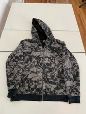 MMA Elite Hoodie Small Gray Sherpa Lined Full Zip Skull Y2K Grunge Cyber Tapout