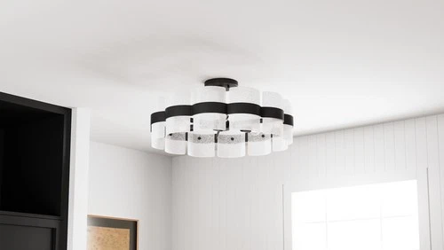 Quoizel SWE1730 Sweeney 6 Light 30"W Semi-Flush Drum Ceiling - Black - Picture 4 of 11