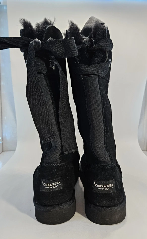 Koolaburra UGG 女式 Andrah 高绒面皮冬季靴,黑色,9 码,蝴蝶结,毛皮 — 第 4/4 张图片