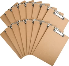 Happyhapi 16 Pack Clipboards Letter Size 9" x 12.5" Eco-Friendly Wood Brown 
