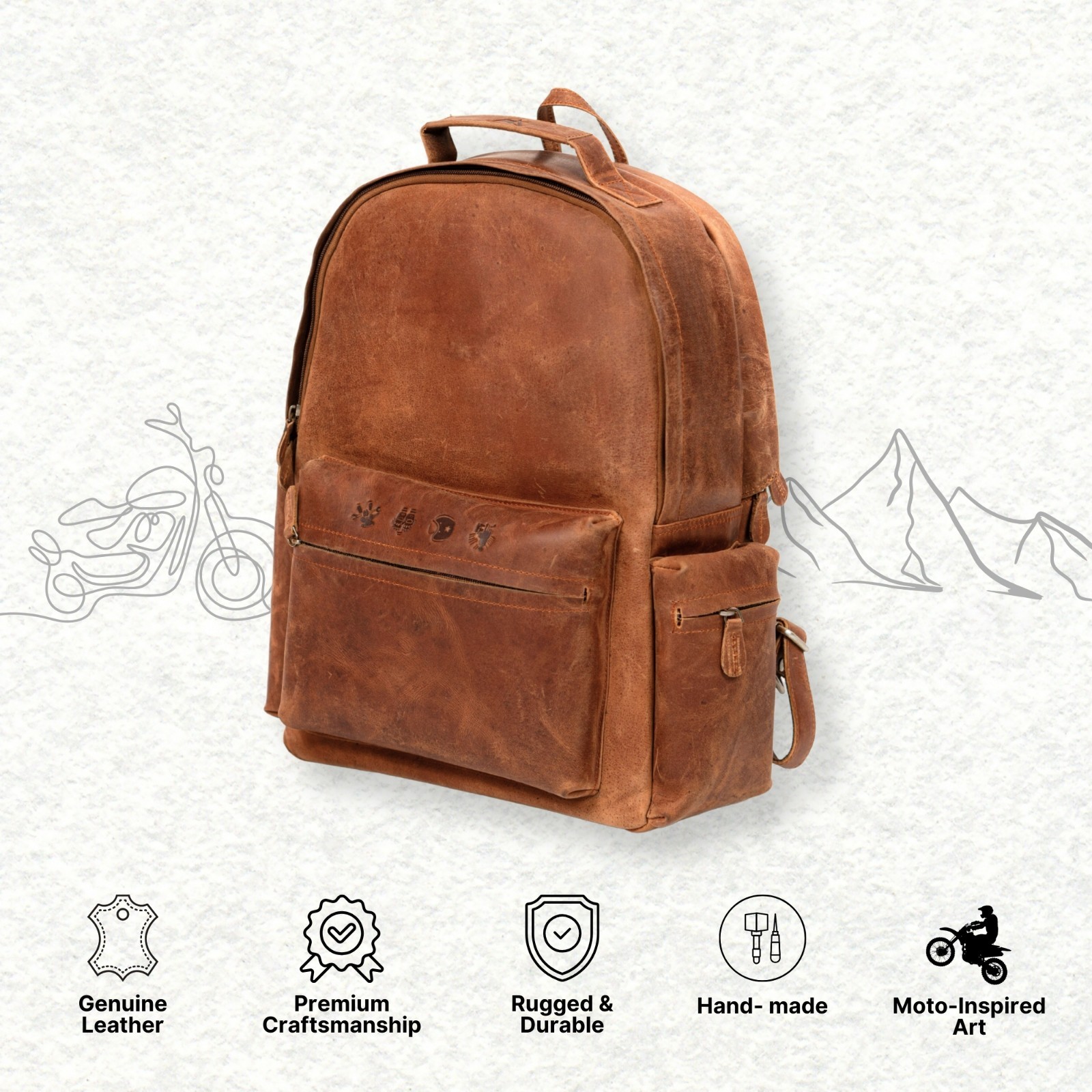 Genuine Handcrafted Leather Biker Backpack-Motorcycle Laptop Travel Satchel