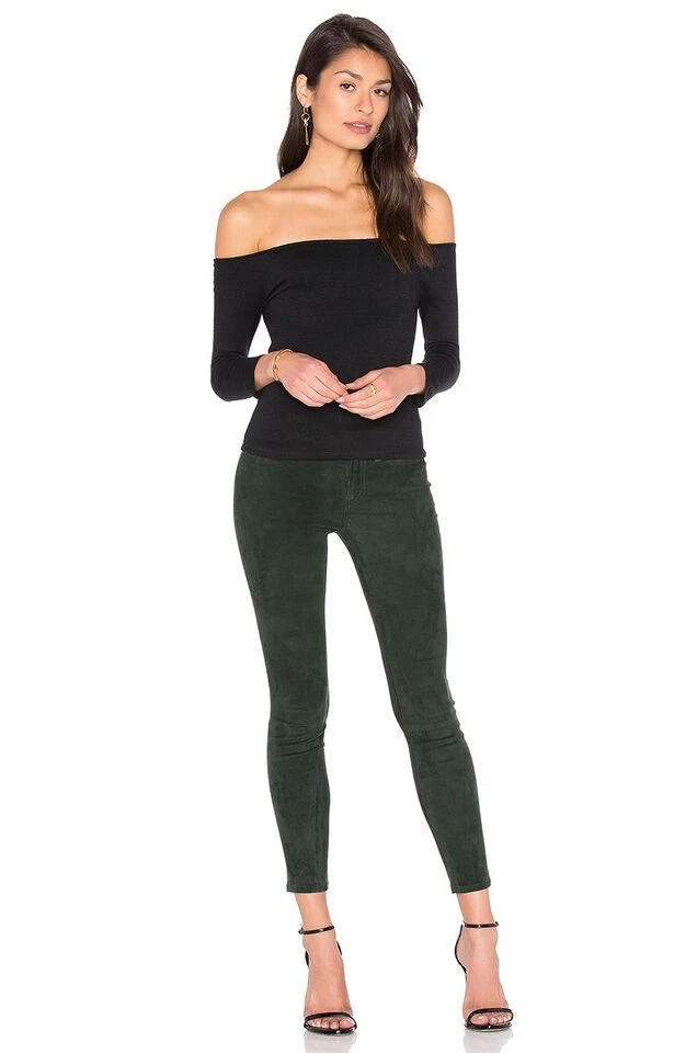 NWT RAG & BONE SCARAB GREEN LAMB SUEDE STRETCH LEGGING CAPRI PANTS SIZE 26