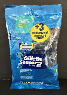 NEW 13 Pack Gillette Sensor 2 Plus Disposable Razors Ultragrip Lubrastrip Pivot