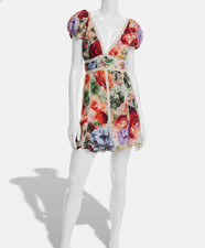 Alice + Olivia Women's Red Floral Lara Deep V-Neck Lace Trim Mini Dress Size 12
