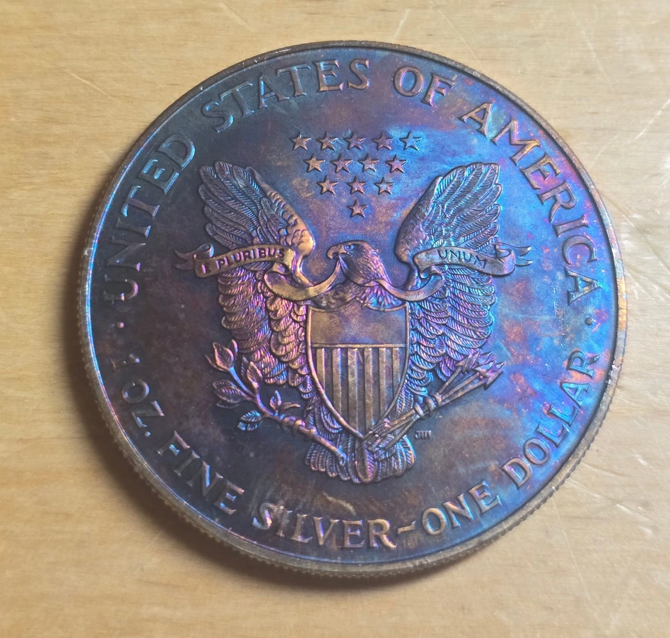 1996 American Silver Eagle Monster Blue Toned Toning ASE Rainbow Toned - Image 3 of 4