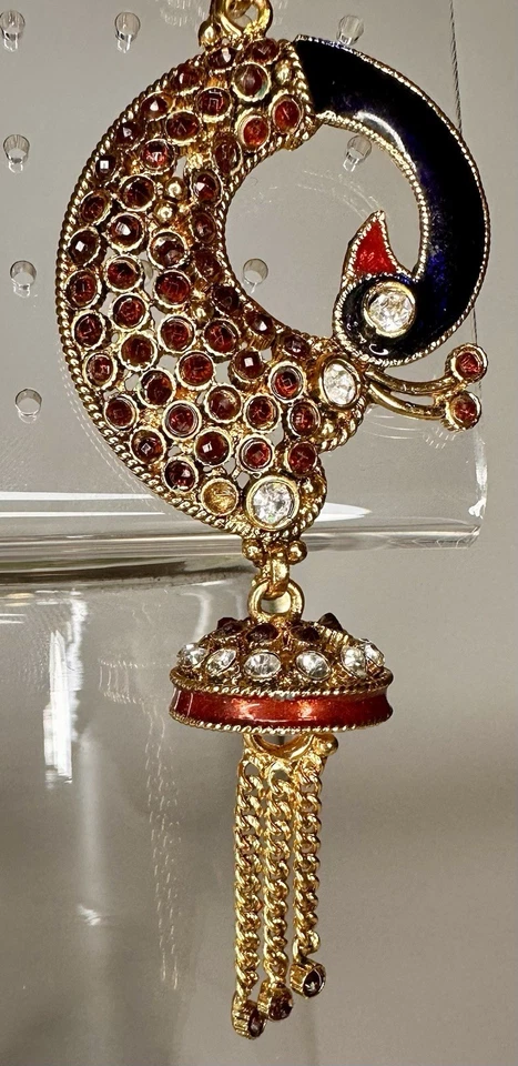 Meenakari Kundan Navaratri Season Gold Tone & Enamel Dangle Peacock Earring - Image 3 of 4