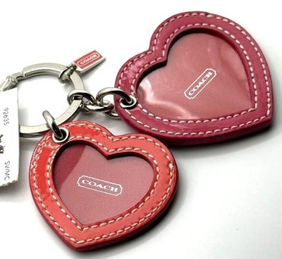 Coach Double Heart Photo Picture Frame Y2K Leather Key chain Fob