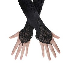 PENTA ANGEL 1920s Black Long Opera Gloves with Finger Loops Stretchy