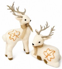 Pair Woodland White Fuzzy Deer Glitter Antlers Autumn Christmas Holiday Decor