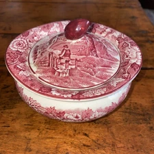 Enoch Woods English Scenery Wood & Sons England Pink Sugar Bowl W Lid