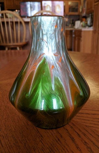 Vintg Murano Swirled Iridescent Art Glass Vase w Stunning See-Thru Colors SUPERB