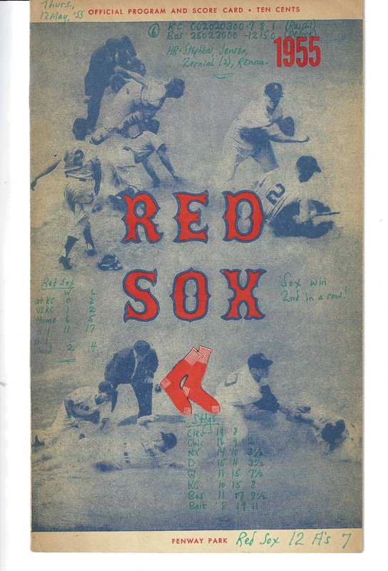 MAY 12, 1955 PROGRAM-RED SOX VS ATHLETICS. GUS ZERNIAL 2 HR-STEPHENS 4 HITS