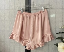 Adorable Comfy Women M Pink Satin Ruffled Leg Sleep Shorts Pajama Bottoms