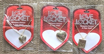 3 Love Locket 18k Gold Layered Lockets On 18'' Chain 2 Heart, 1 Book Shaped