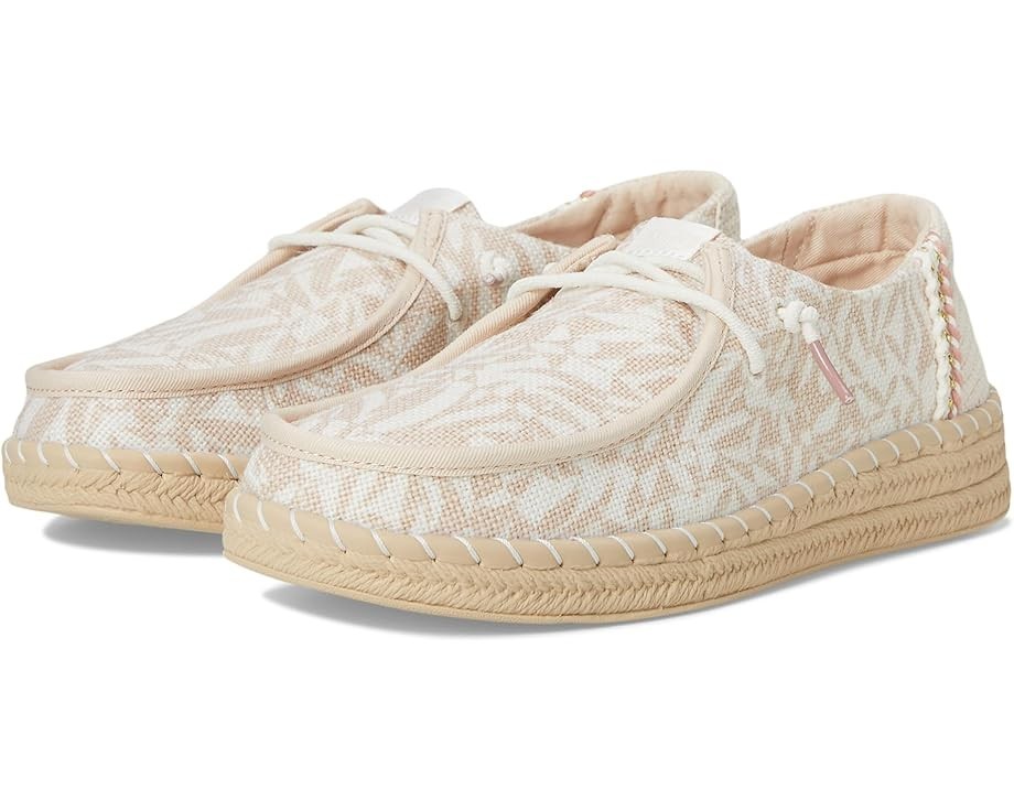 Hey Dude Women's Wendy Espadrille Retro Palm, Pale Pink/White, Medium Width