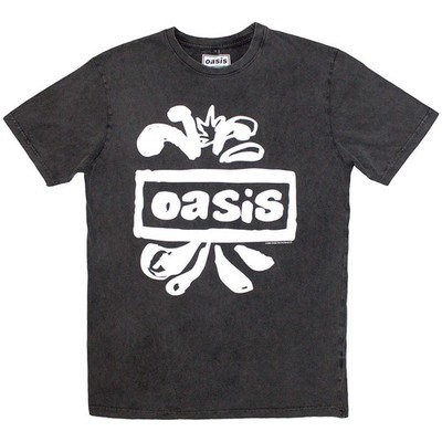 Men's Oasis Logo Splat Stone Wash T-shirt Small Charcoal Grey