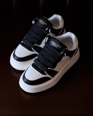 Martin Valen Black White Low Top Lace Up Athletic Sneakers for Men