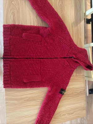 Stone Island Chunky Knit Wool Red Sweater Size L Excellent Condition