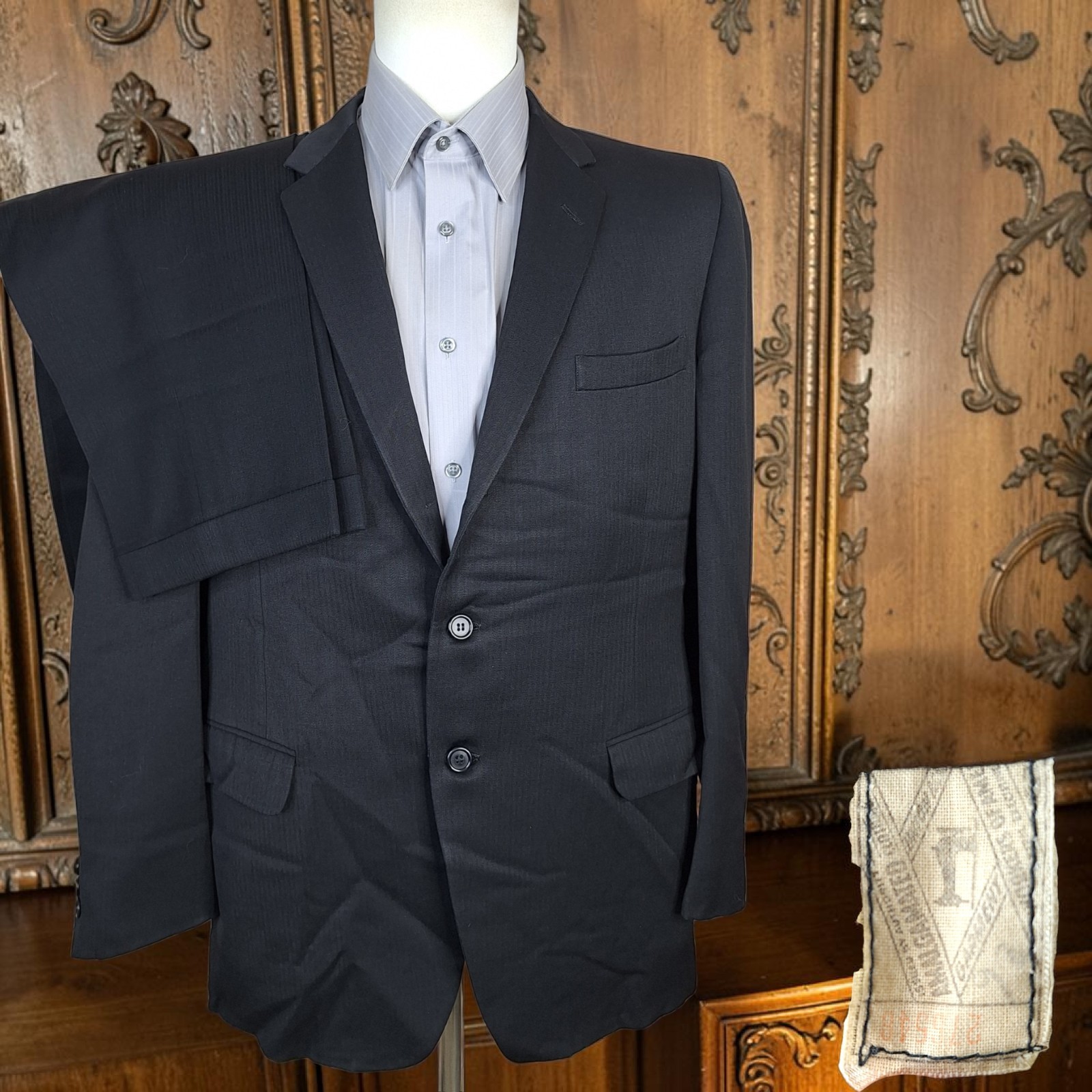 1950s Timely Clothes 2 Piece Suit Mens 40R 34X28 Black 3 Button Roll HL SV