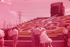 1960s Ektachrome 35mm Slide Floral Clock Power Lines People Park