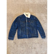 Levi's Sherpa Trucker Jacket Womens Large Blue Denim Sherpa Lined Western