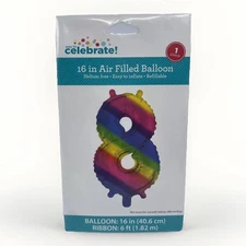 Rainbow Foil Balloon Helium Num # 8, 16 inch Foil Balloon. New