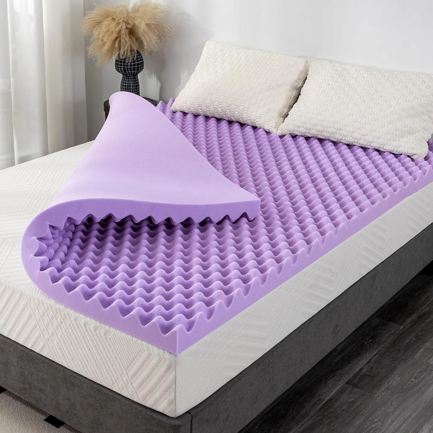 3 Inch Egg Crate Queen Memory Foam Mattress Topper, Lavender Scent Gel Infused