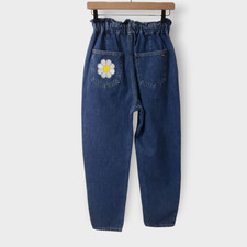 Jeans donna Zara paperbag gamba a botte margherita floreale ricamato taglia 2 boho moderno