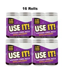 Use It Kitchen Roll Towel 16 Rolls | Strong White Paper Towels | Bulk Pack