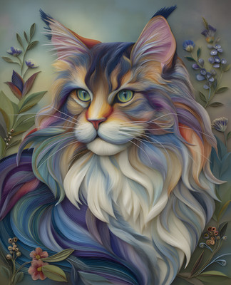 8x10 Cat With Colorful Face & Long Hair Art Print Wall Decor - 253687532