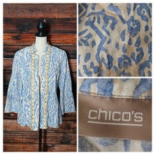 Chicos Jacket Size 3 XL 16 Boho Open Front Embroidered Linen Rayon 3/4 Sleeve