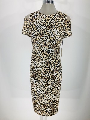 leopard cold shoulder dress