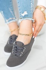 LADIES PLIMSOLES WOMENS FLAT PUMPS PLIMSOLLS WHITE CANVAS TRAINERS SIZE 3-8 NEW