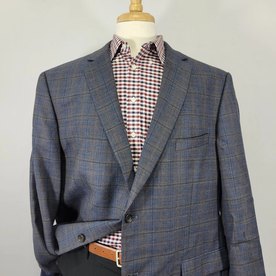 Blazer Abrigo Deportivo Pronto Uomo Platino Para Hombre Dos Botones Azul Marino Lana a Cuadros 52L Foto 2 de 4