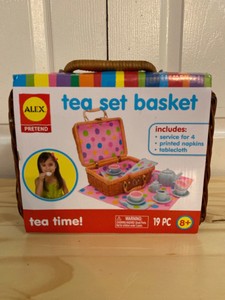 Tea Party Set Girls Pretend Play Toy Wicker Picnic Basket Porcelain Cup Napkins 731346070913 | eBay