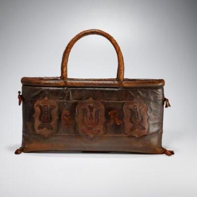 German Brown Leather Butcher Knife Travel Tote 2 Handle Bag