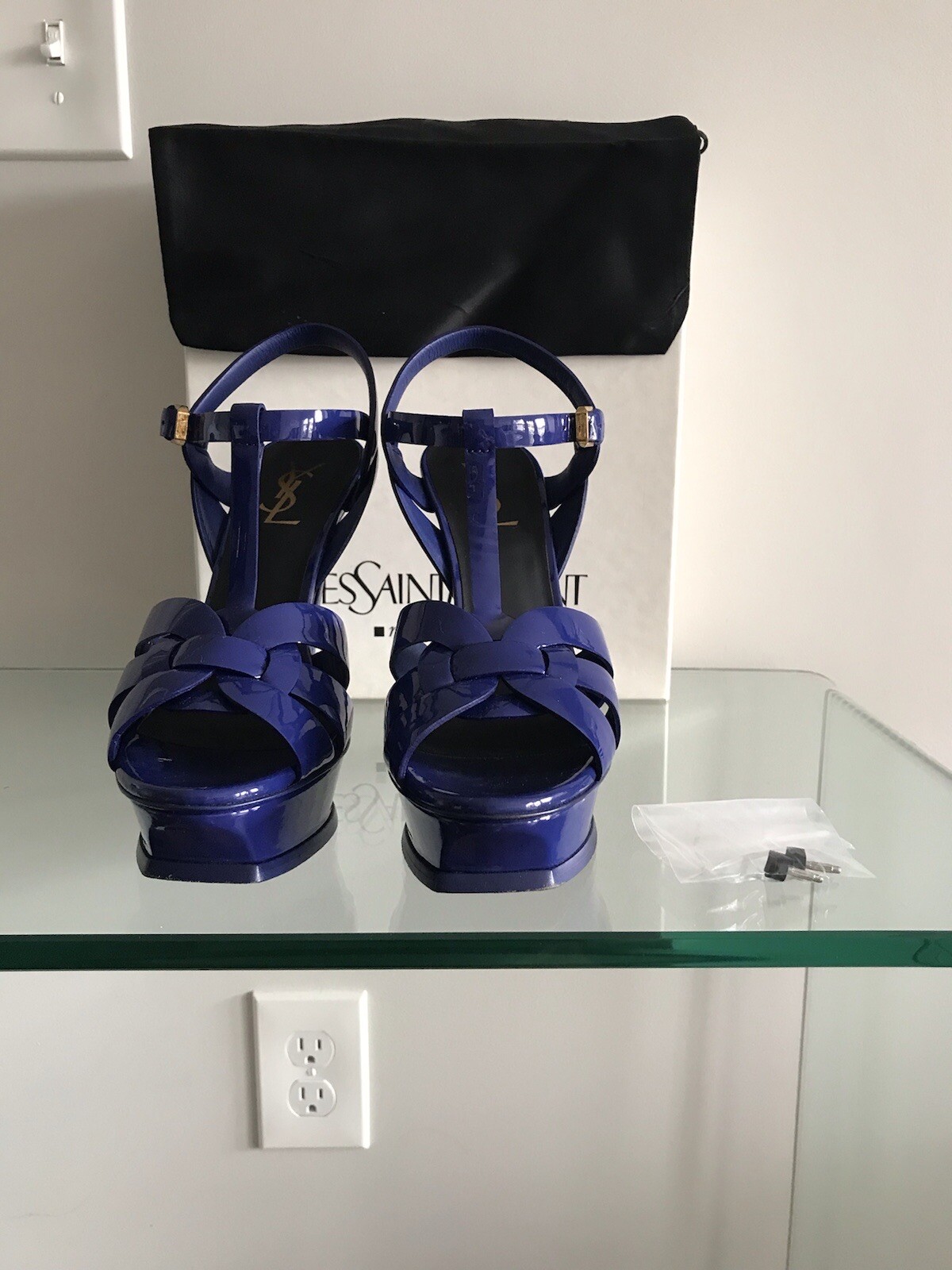 Sandali con plateau YSL Yves Saint Laurent Tribute viola vernice taglia 39