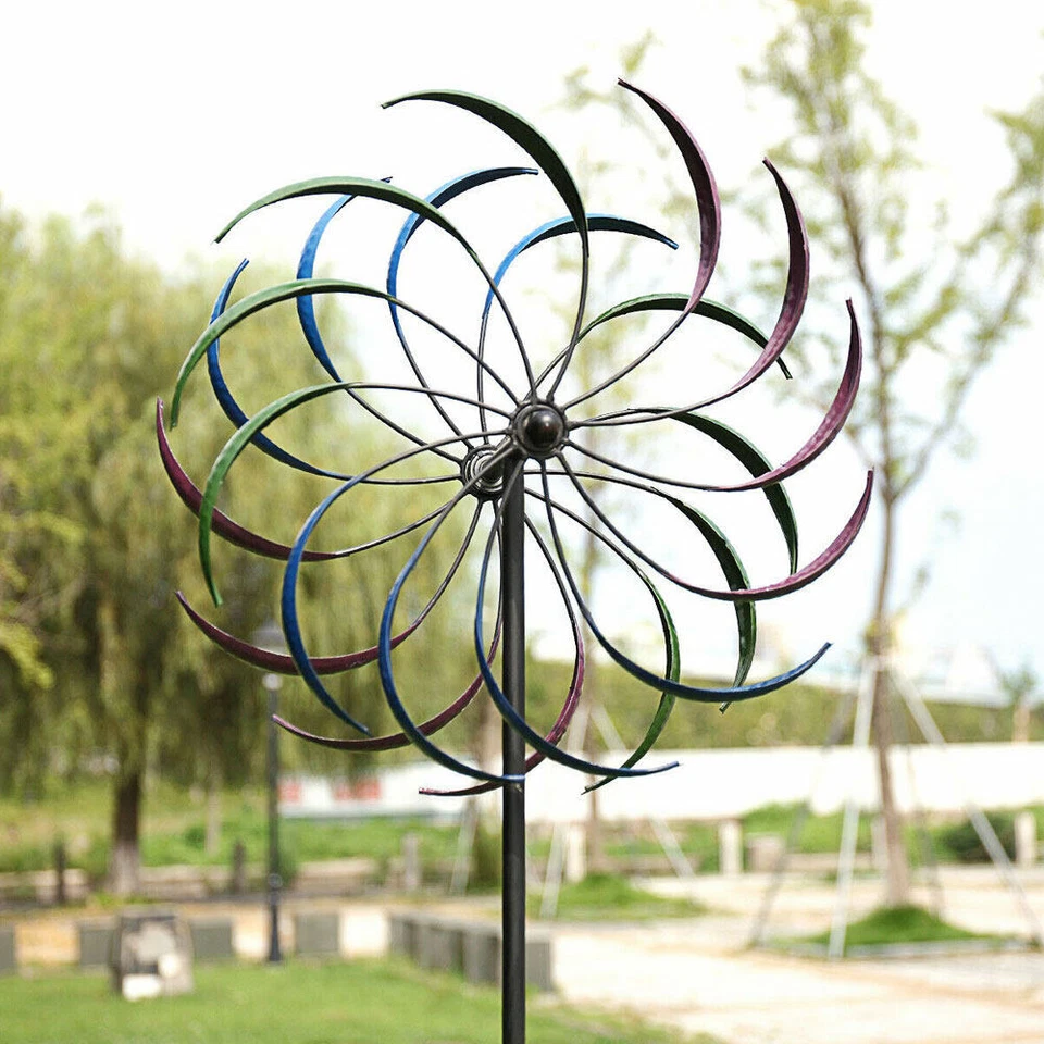 2M Metal Windmill Garden Art Decor Wind Spinner Kinetic Yard Colorful Sculpture - image 4 of 4