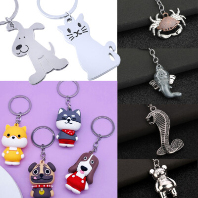3D Animals Dog Cat Silver Metal Keyring Novelty Key Ring Gift Pet Owners Lovers