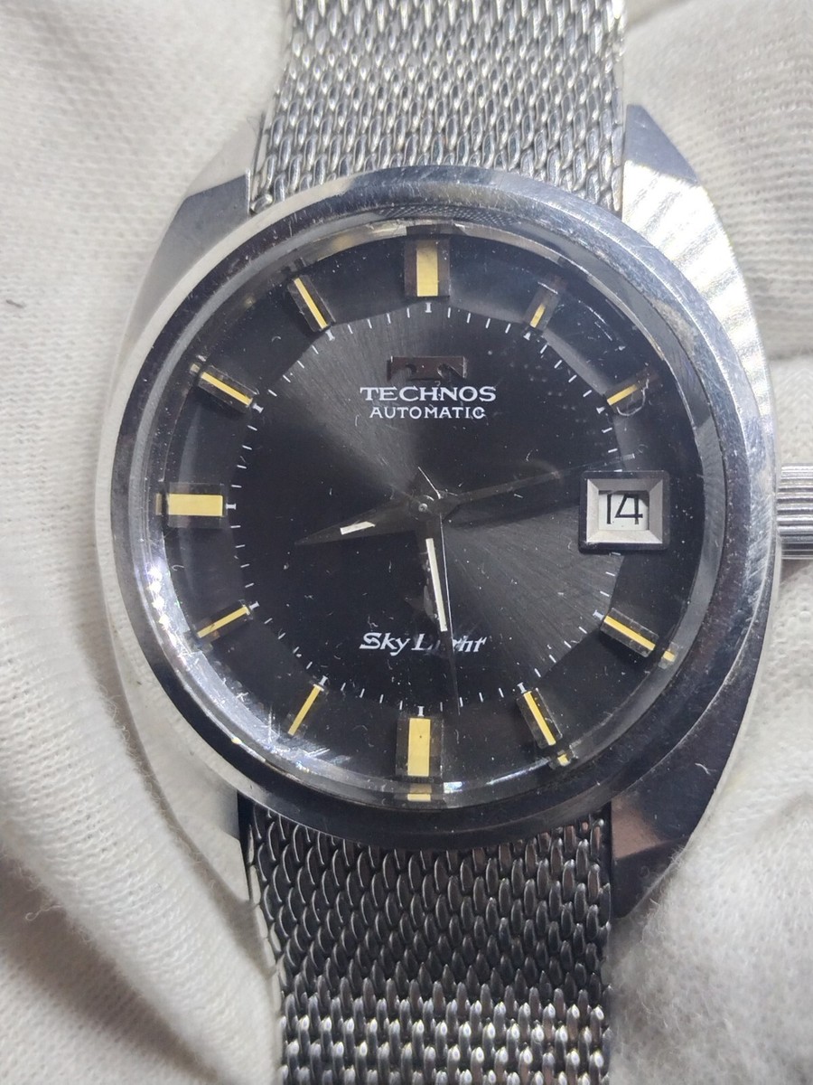 Vintage Technos Sky Light Black Pie Pan dial Automatic swiss made
