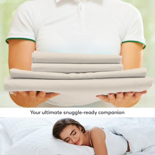 Purity Home Hotel Luxury Bed Sheets, 400TC Twin Ivory Sheet Set, 100% Cotton ... - 第 4/9 張圖片