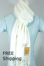 Pashmina Scarf Shawl Wrap.Silk.Cashmere Solid Off White*030